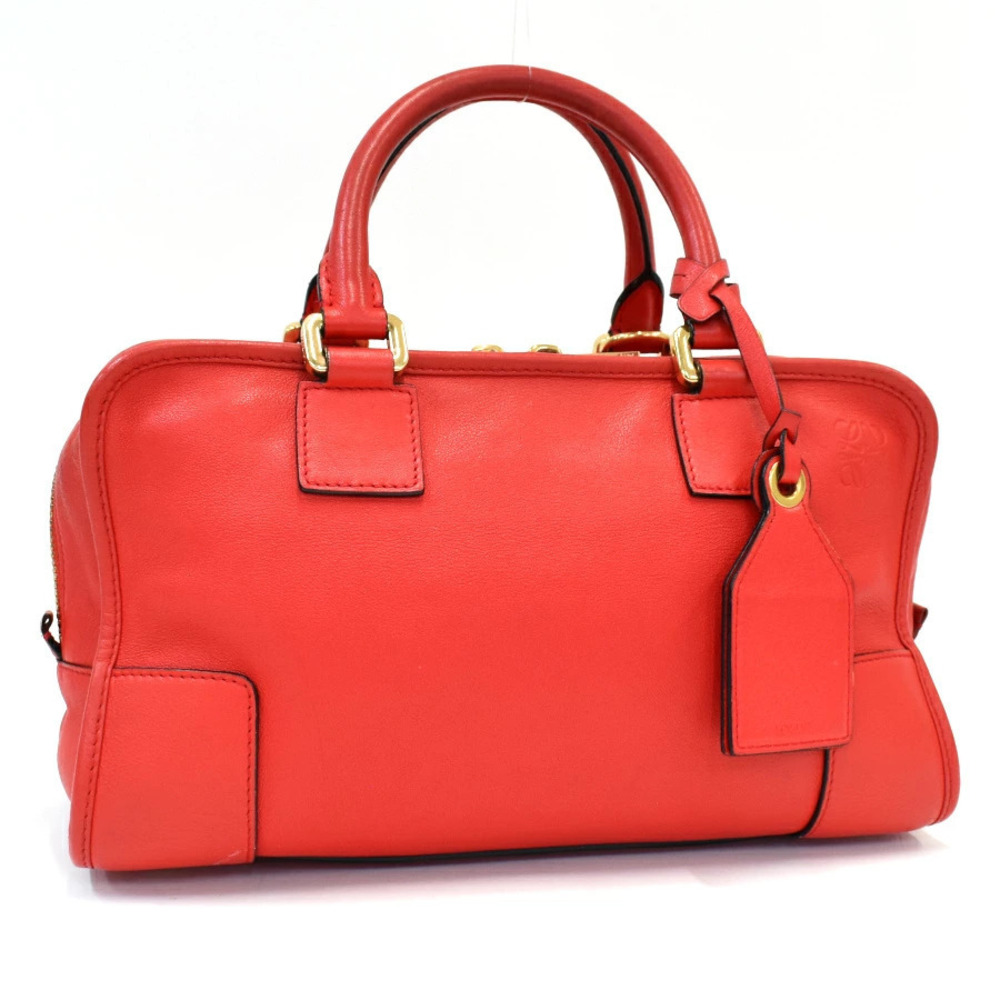 Loewe Amazona Handbag Boston Bag Anagram Leather Red